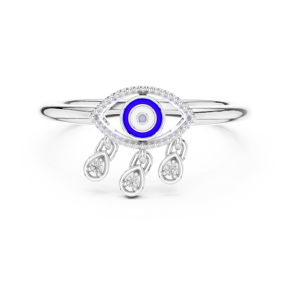 Blue Evil Eye Moissanite Charm Ring in white 925 sterling silver, view 4