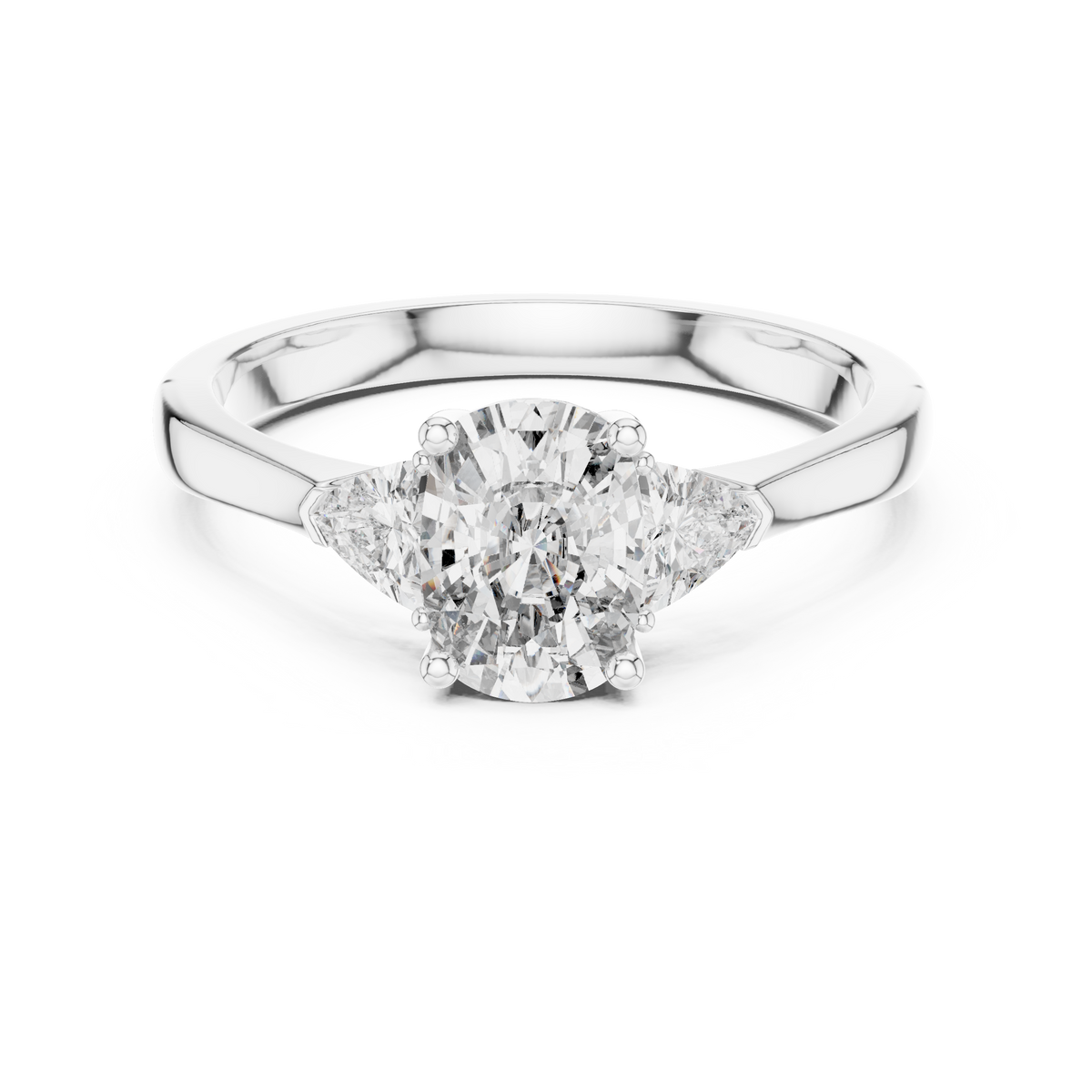Cushion Cut and Curved Trillion Three Stone Moissanite Ring in white 925 sterling silver, view 4