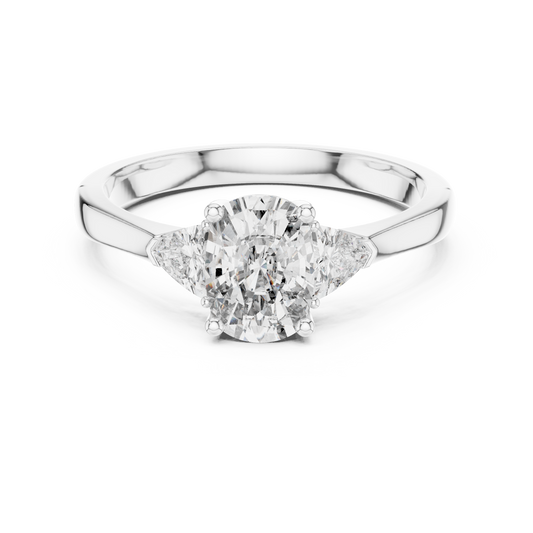 Cushion Cut and Curved Trillion Three Stone Moissanite Ring in white 925 sterling silver, view 4