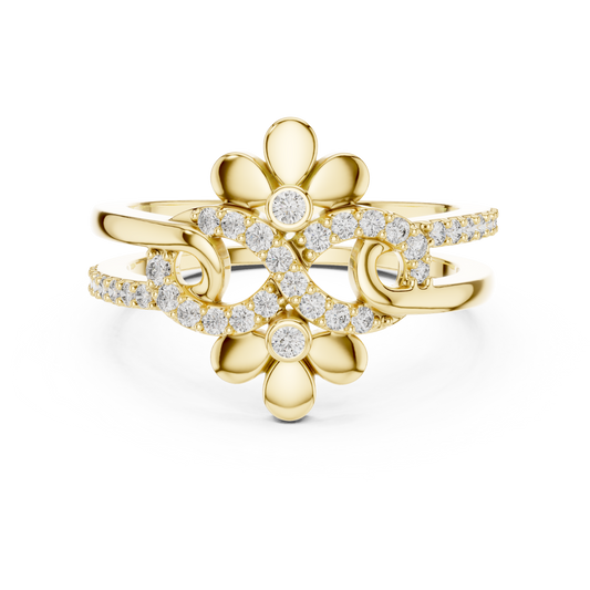 Double Flower Infinity Swirl Moissanite Ring in yellow 925 sterling silver, view 4
