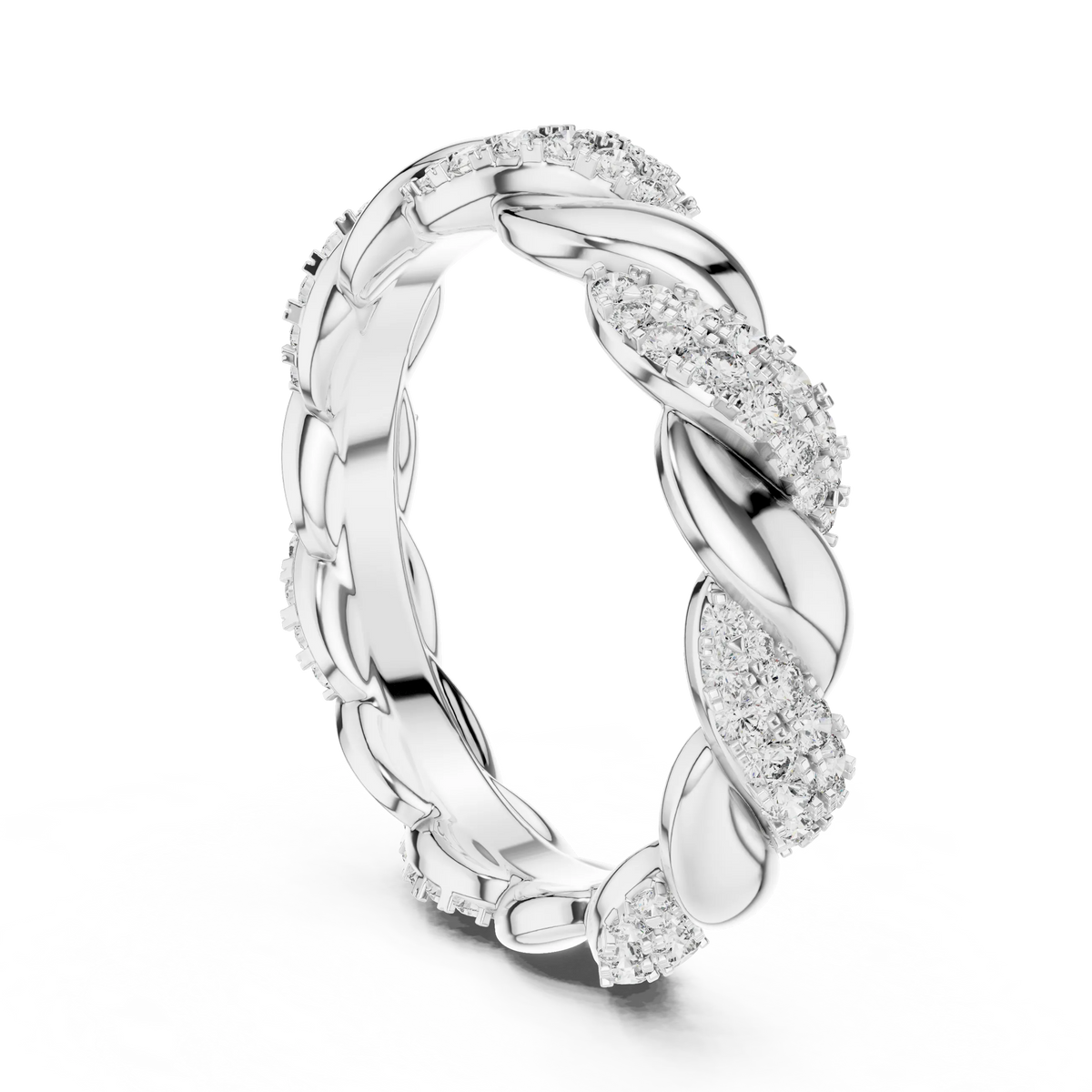 Twisted Rope Pavé Moissanite Eternity Band in white 925 sterling silver, view 1
