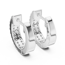 Moissanite double row pave huggie earrings in white 925 sterling silver, view 3
