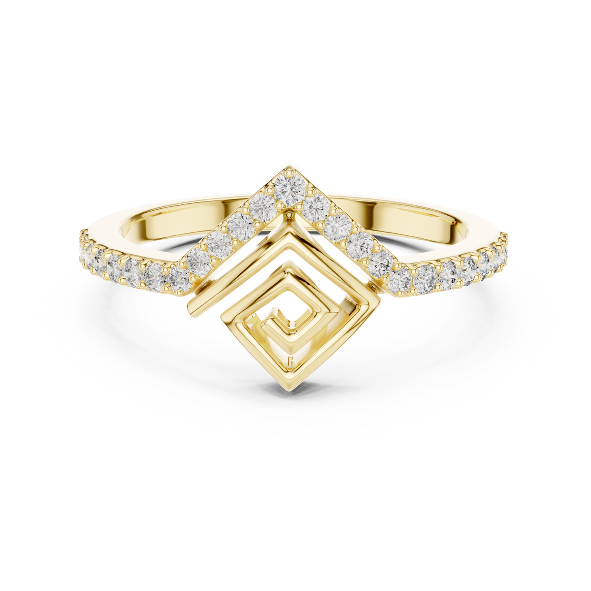Pavé Chevron Square Spiral Moissanite Ring in yellow 925 sterling silver, view 4