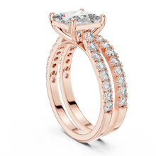 Princess Cut Moissanite Double Pavé Band Ring in rose 925 sterling silver, view 1