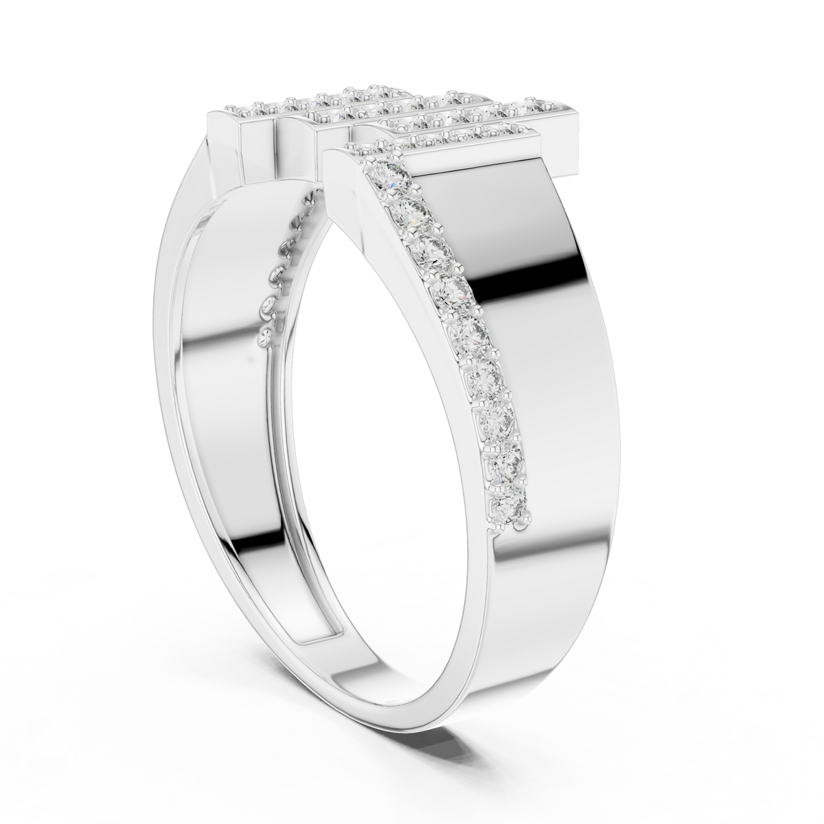 Men's Wide Vertical Bar Moissanite Band in white 925 sterling silver, view 1