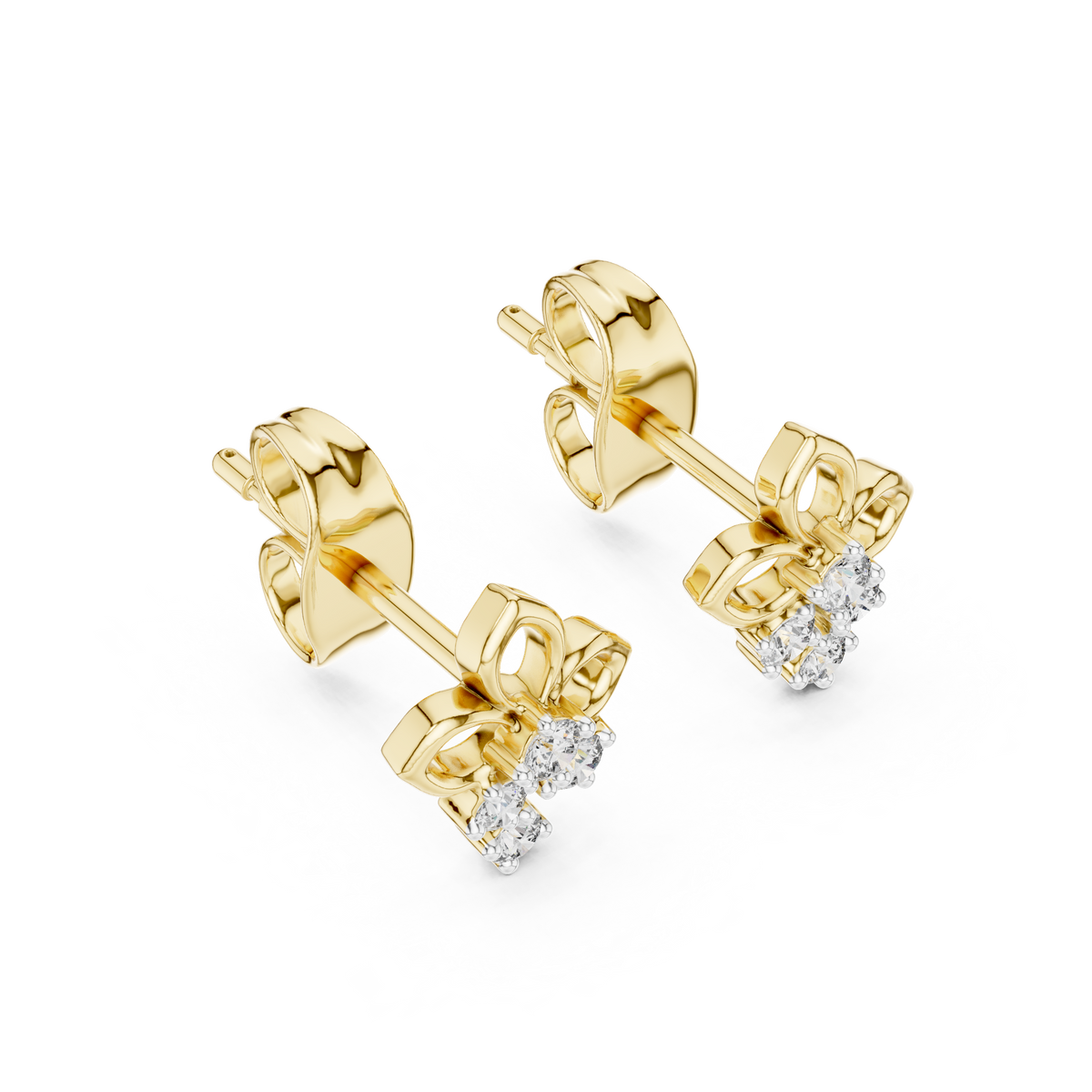 Moissanite Trefoil Cluster Stud Earrings in yellow 925 sterling silver, view 2