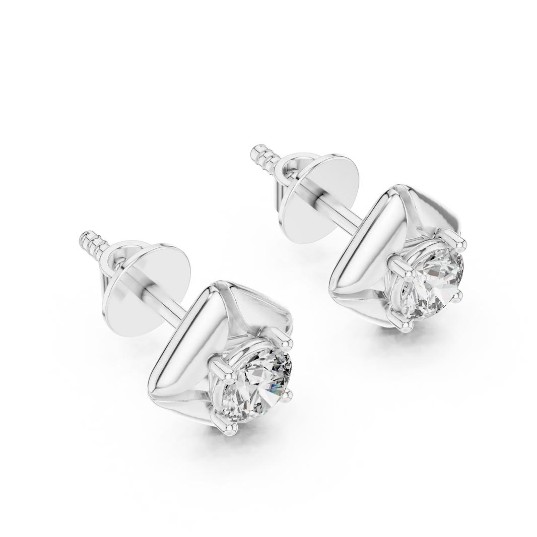 Round moissanite petal frame stud earrings in white 925 sterling silver, view 2