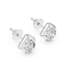 Round moissanite petal frame stud earrings in white 925 sterling silver, view 2