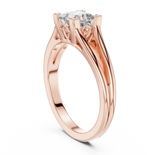 Princess Cut Solitaire Moissanite Split Shank Ring in rose 925 sterling silver, view 1