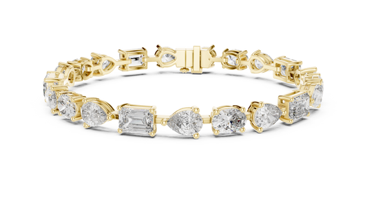 Oval Pear and Emerald Moissanite Tennis Bracelet in yellow 925 sterling silver, view 1