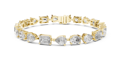Oval Pear and Emerald Moissanite Tennis Bracelet in yellow 925 sterling silver, view 1