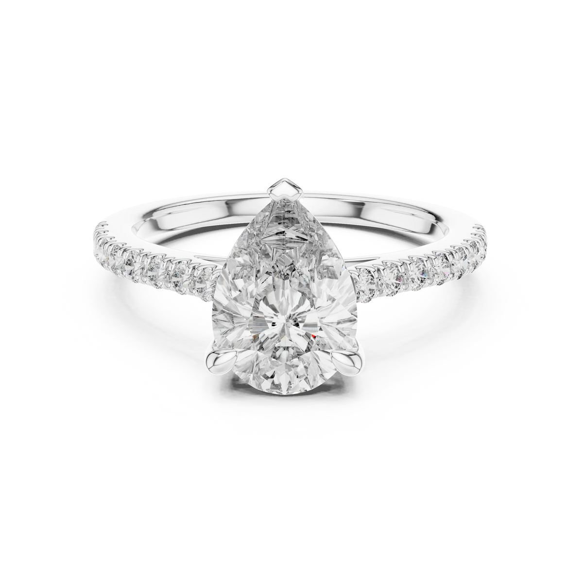 Pear Moissanite Engagement Ring with Pavé Band in white 925 sterling silver, view 4