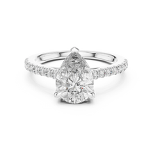 Pear Moissanite Engagement Ring with Pavé Band in white 925 sterling silver, view 4