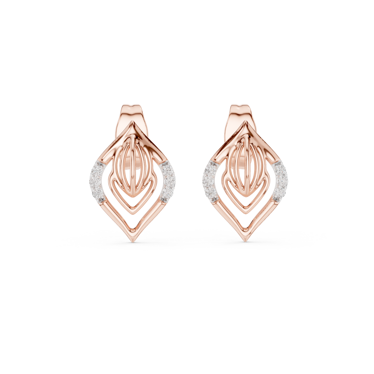 Moissanite Open Leaf Stud Earrings in rose 925 sterling silver, view 4