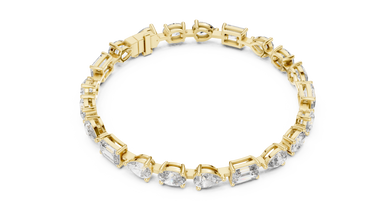 Oval Pear and Emerald Moissanite Tennis Bracelet in yellow 925 sterling silver, view 3