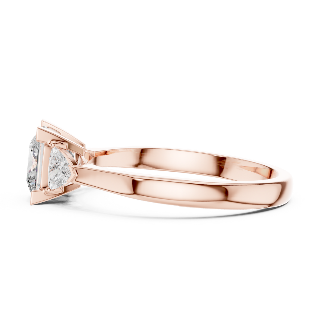 Princess Cut and Trillion Three Stone Moissanite Ring in rose 925 sterling silver, view 3