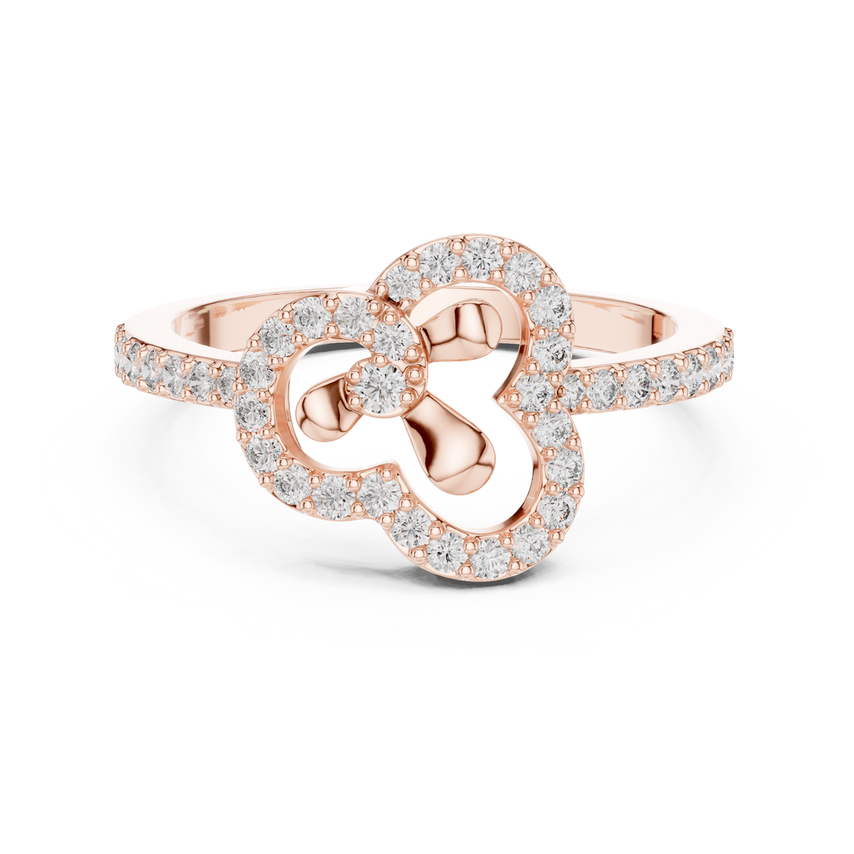 Pavé Clover Outline Moissanite Ring in rose 925 sterling silver, view 4