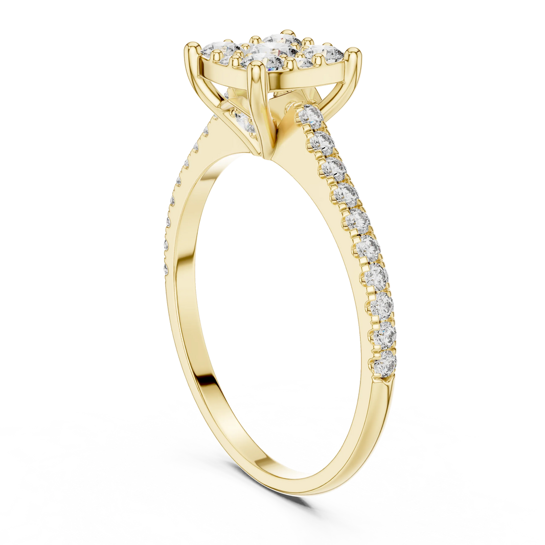 Round Cluster Moissanite Engagement Ring with Pavé Band in yellow 925 sterling silver, view 1