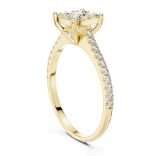Round Cluster Moissanite Engagement Ring with Pavé Band in yellow 925 sterling silver, view 1