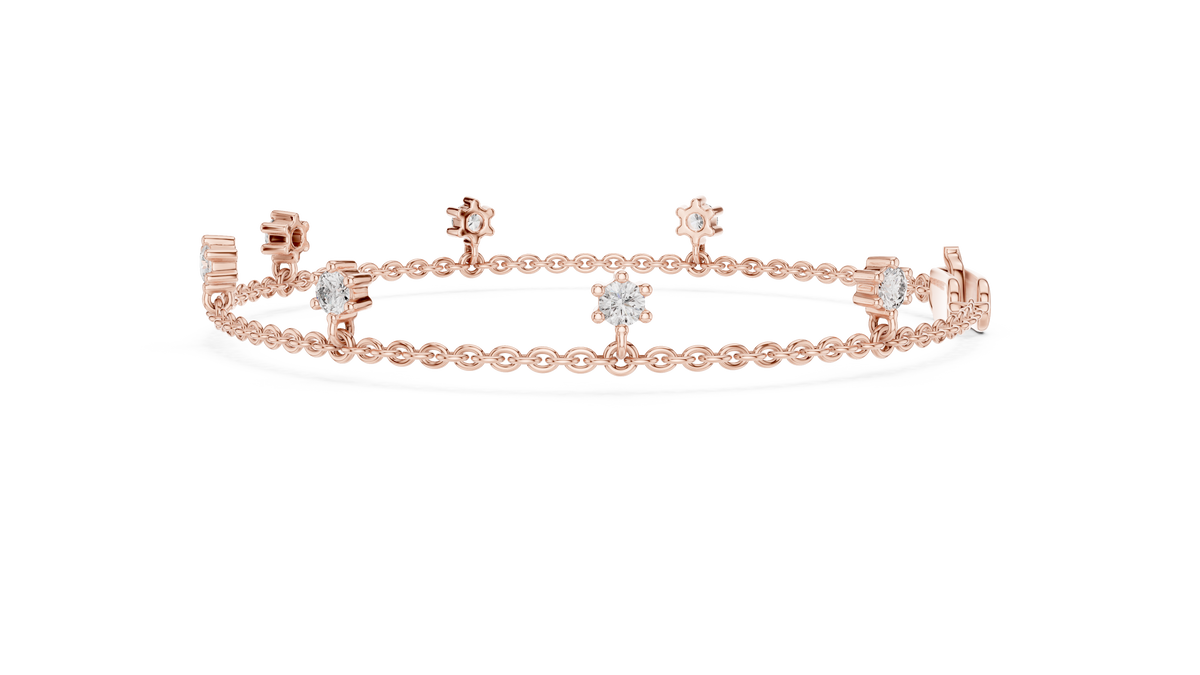 Dangling Round Moissanite Charm Chain Bracelet in rose 925 sterling silver, view 4