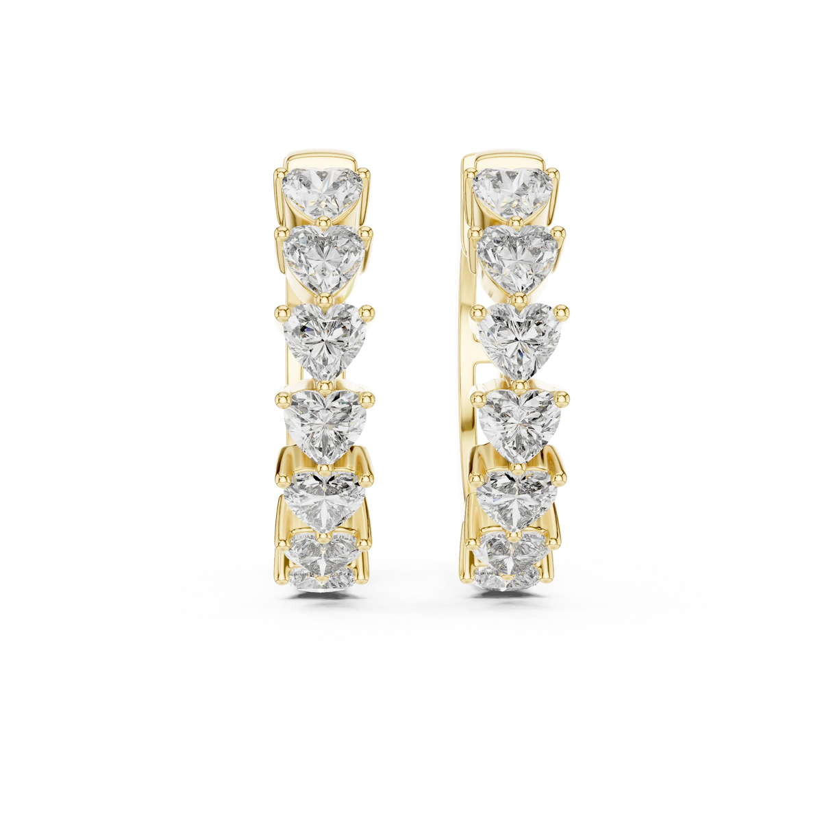 Heart moissanite huggie hoop earrings in yellow 925 sterling silver, view 4