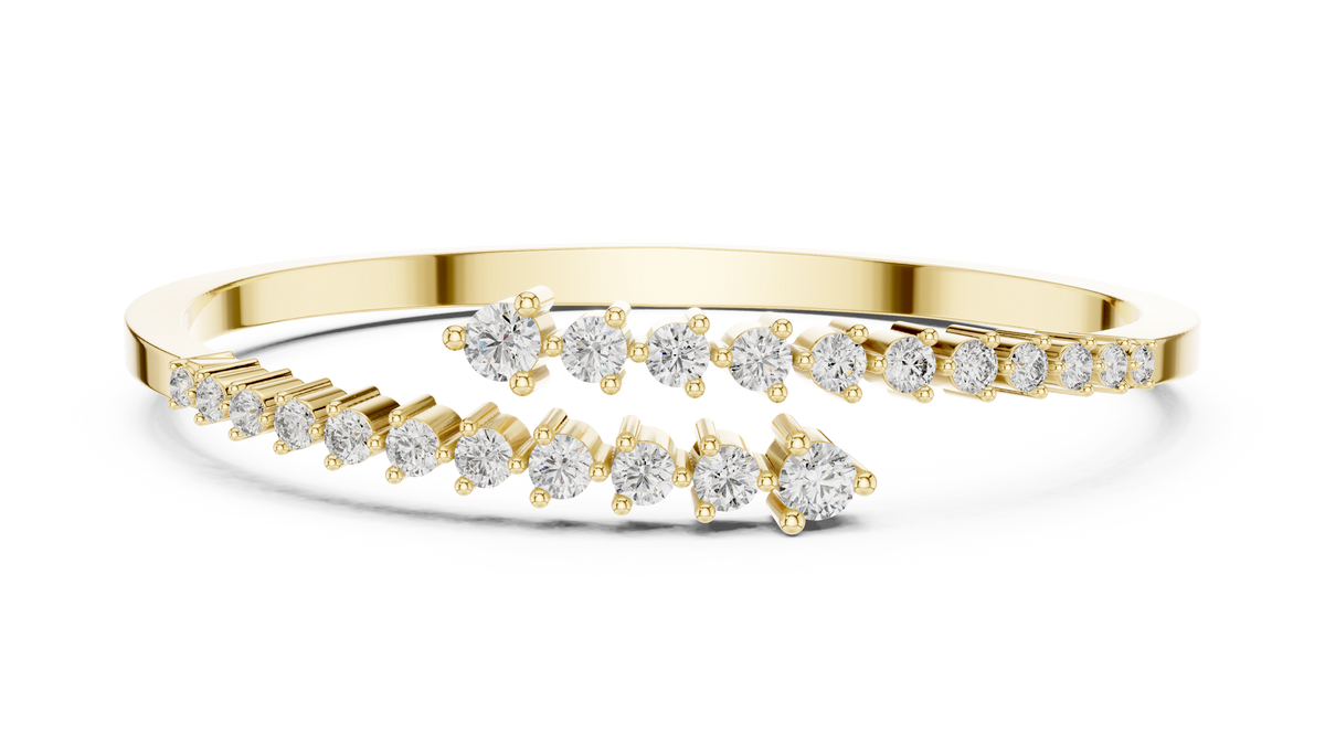 Graduated Round Moissanite Bypass Bangle in yellow 925 sterling silver, view 1