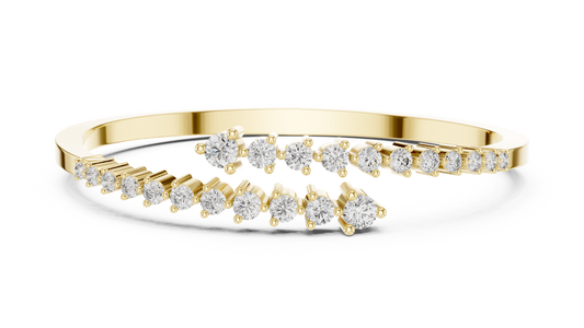 Graduated Round Moissanite Bypass Bangle in yellow 925 sterling silver, view 1