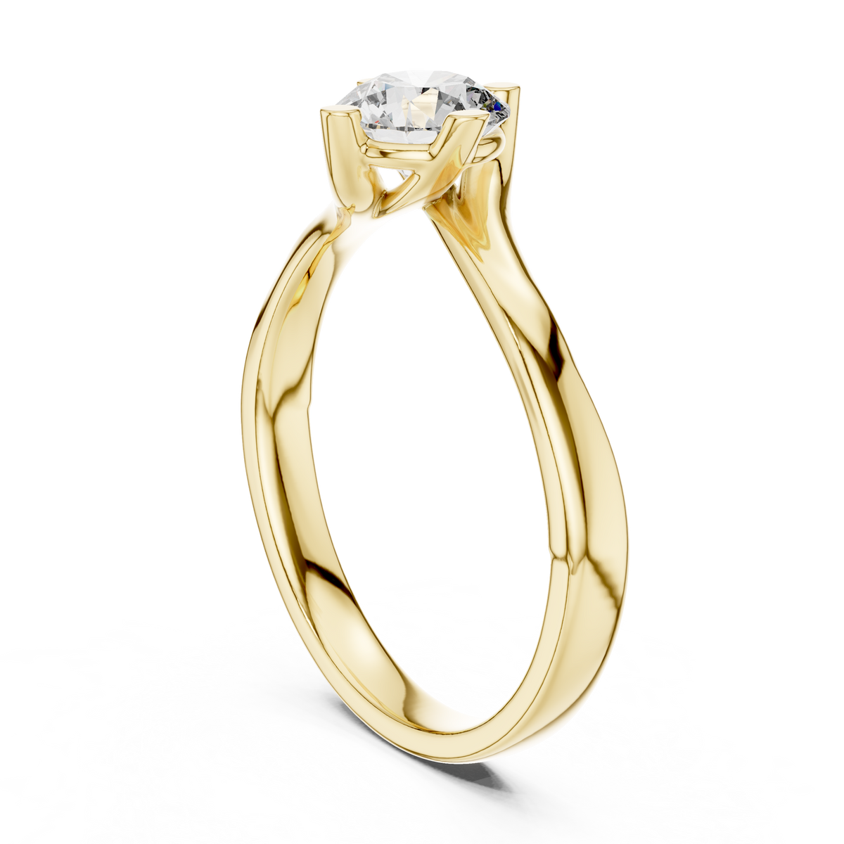 Round Moissanite Twist Bypass Solitaire Ring in yellow 925 sterling silver, view 1