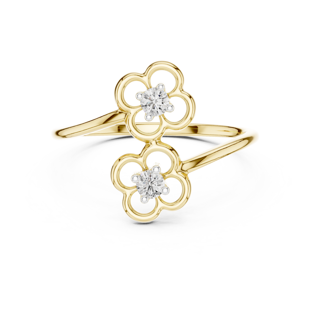 Double Flower Bypass Moissanite Ring in yellow 925 sterling silver, view 4