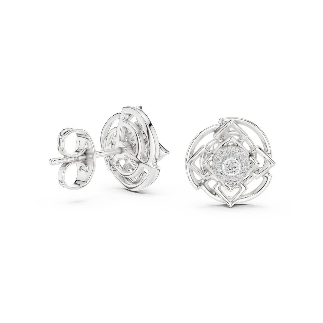 Moissanite Knot Halo Stud Earrings in white 925 sterling silver, view 1