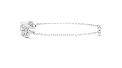 Graduated Round Moissanite Cluster Chain Bracelet in white 925 sterling silver, view 4