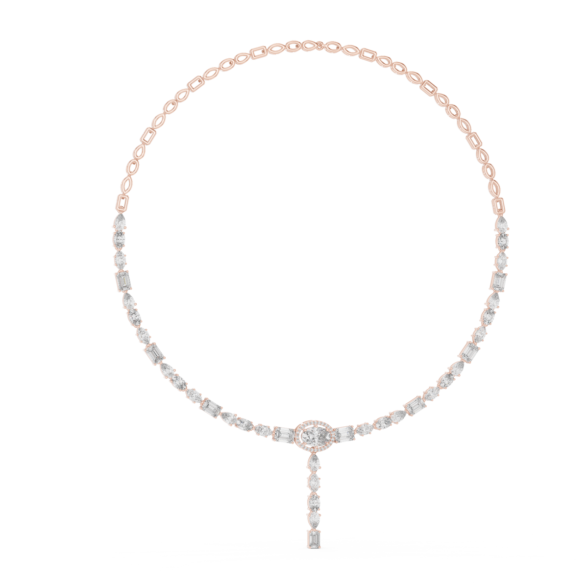 Mixed Shape Lariat Necklace in rose 925 sterling silver, view 1