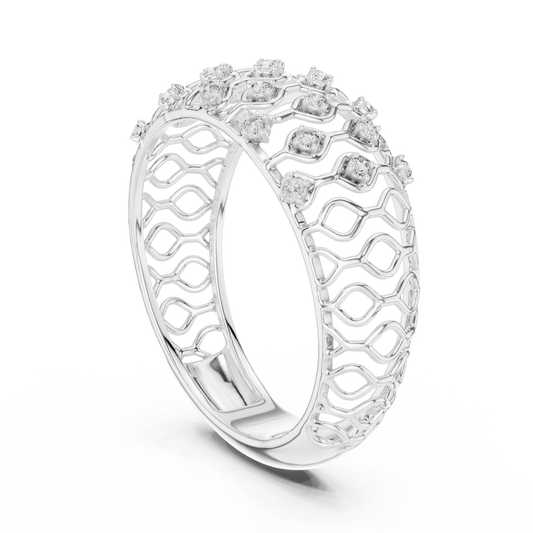 Domed Lattice Moissanite Band in white 925 sterling silver, view 1