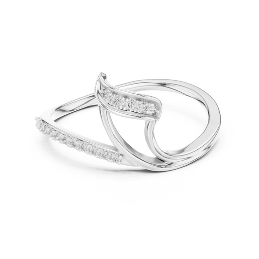 Ribbon Wave Bypass Moissanite Ring in white 925 sterling silver, view 4