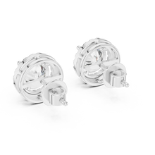Round moissanite U-prong halo stud earrings in white 925 sterling silver, view 3