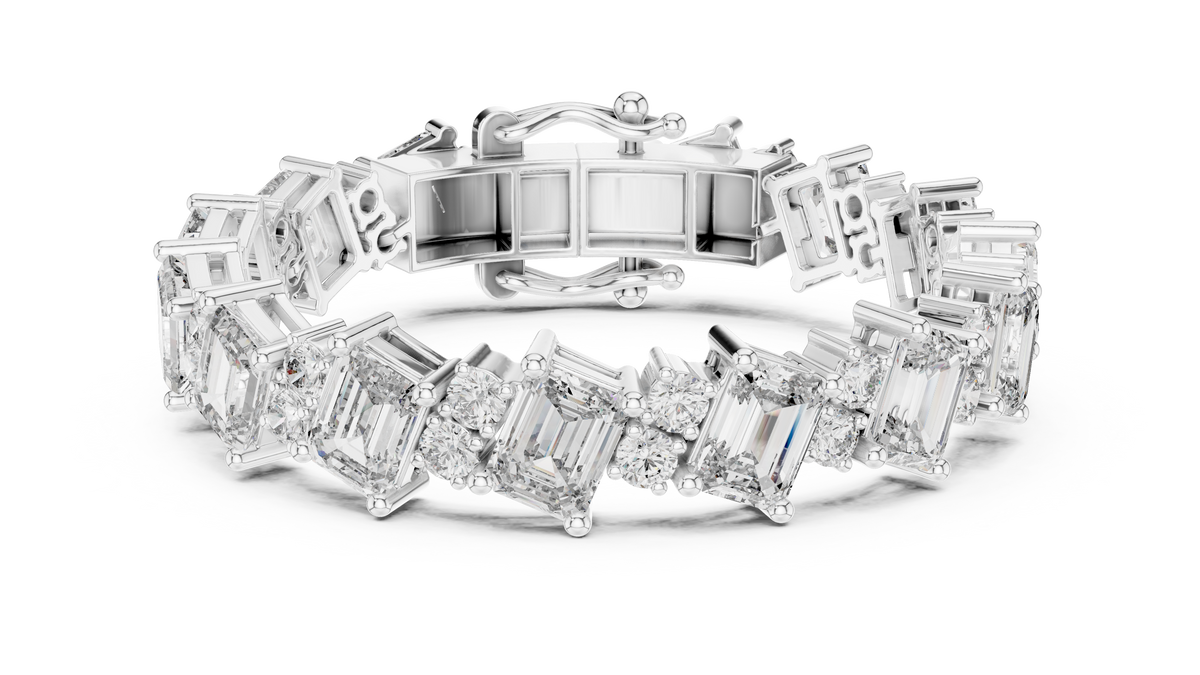 Emerald Cut Moissanite Statement Link Bracelet in white 925 sterling silver, view 1
