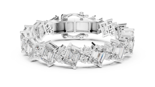 Emerald Cut Moissanite Statement Link Bracelet in white 925 sterling silver, view 1