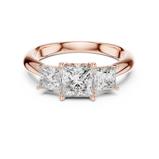 Princess Cut Three Stone Moissanite Ring in rose 925 sterling silver, view 4