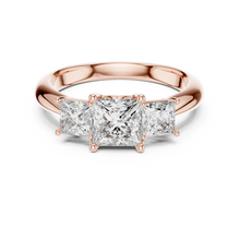 Princess Cut Three Stone Moissanite Ring in rose 925 sterling silver, view 4