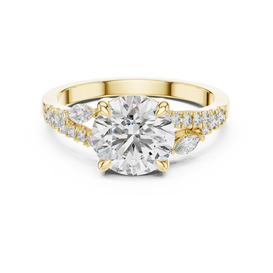 Round Moissanite Engagement Ring with Marquise Accents in yellow 925 sterling silver, view 4