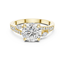 Round Moissanite Engagement Ring with Marquise Accents in yellow 925 sterling silver, view 4