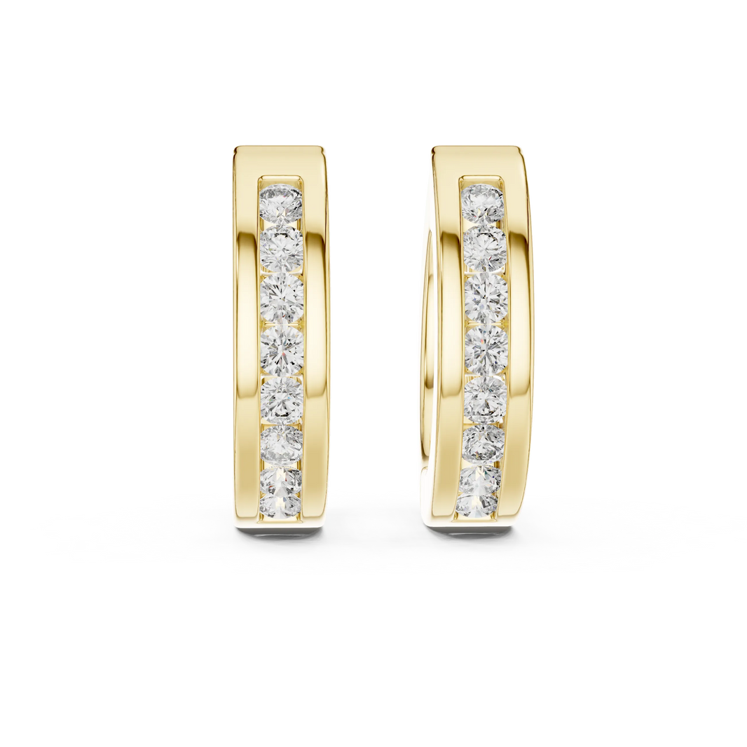 Moissanite channel set huggie earrings in yellow 925 sterling silver, view 4
