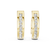 Moissanite channel set huggie earrings in yellow 925 sterling silver, view 4