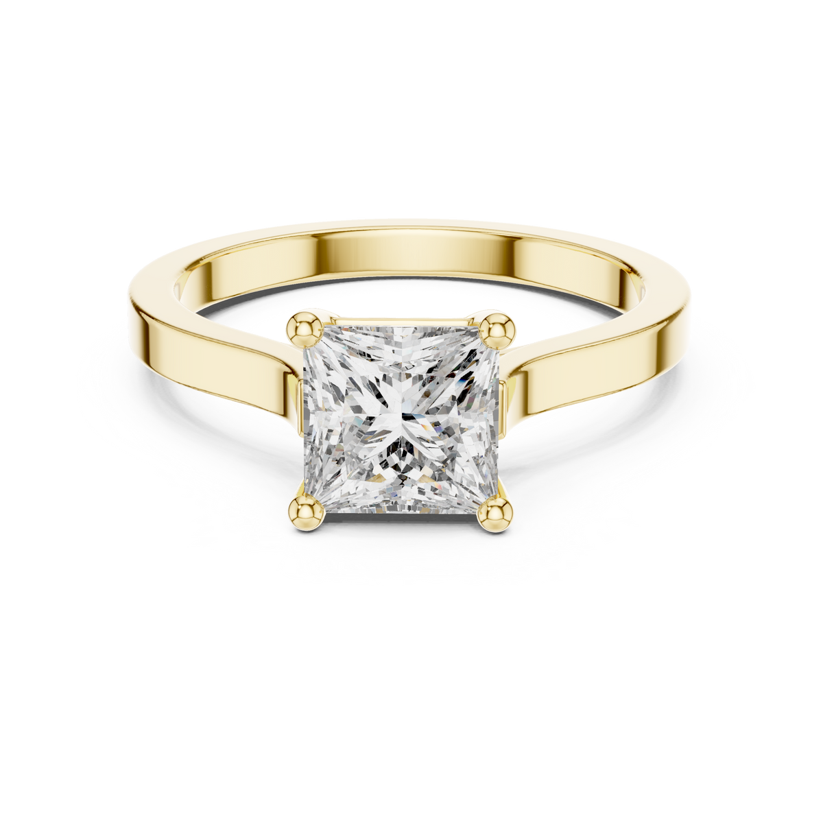 Princess Cut Moissanite Solitaire Ring with Flat Band in yellow 925 sterling silver, view 4