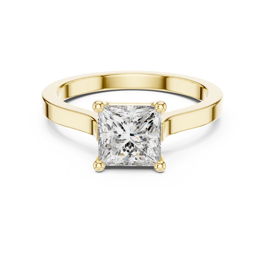 Princess Cut Moissanite Solitaire Ring with Flat Band in yellow 925 sterling silver, view 4