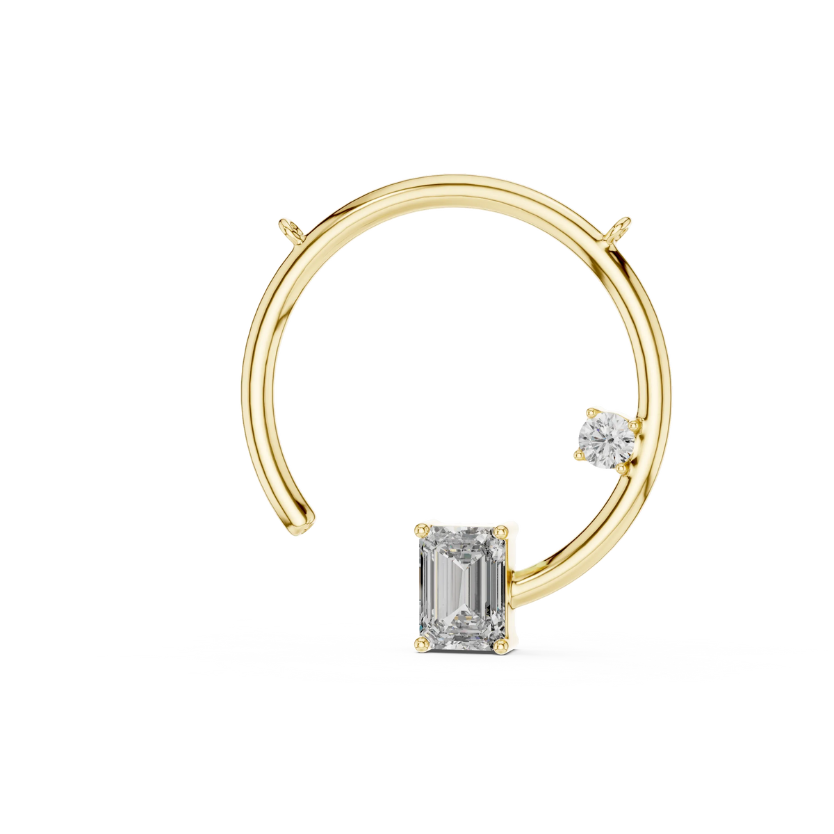 Open Circle Emerald Cut Moissanite Pendant in yellow 925 sterling silver, view 2