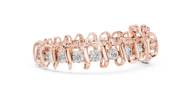 Round Moissanite Wave Link Bracelet in rose 925 sterling silver, view 4