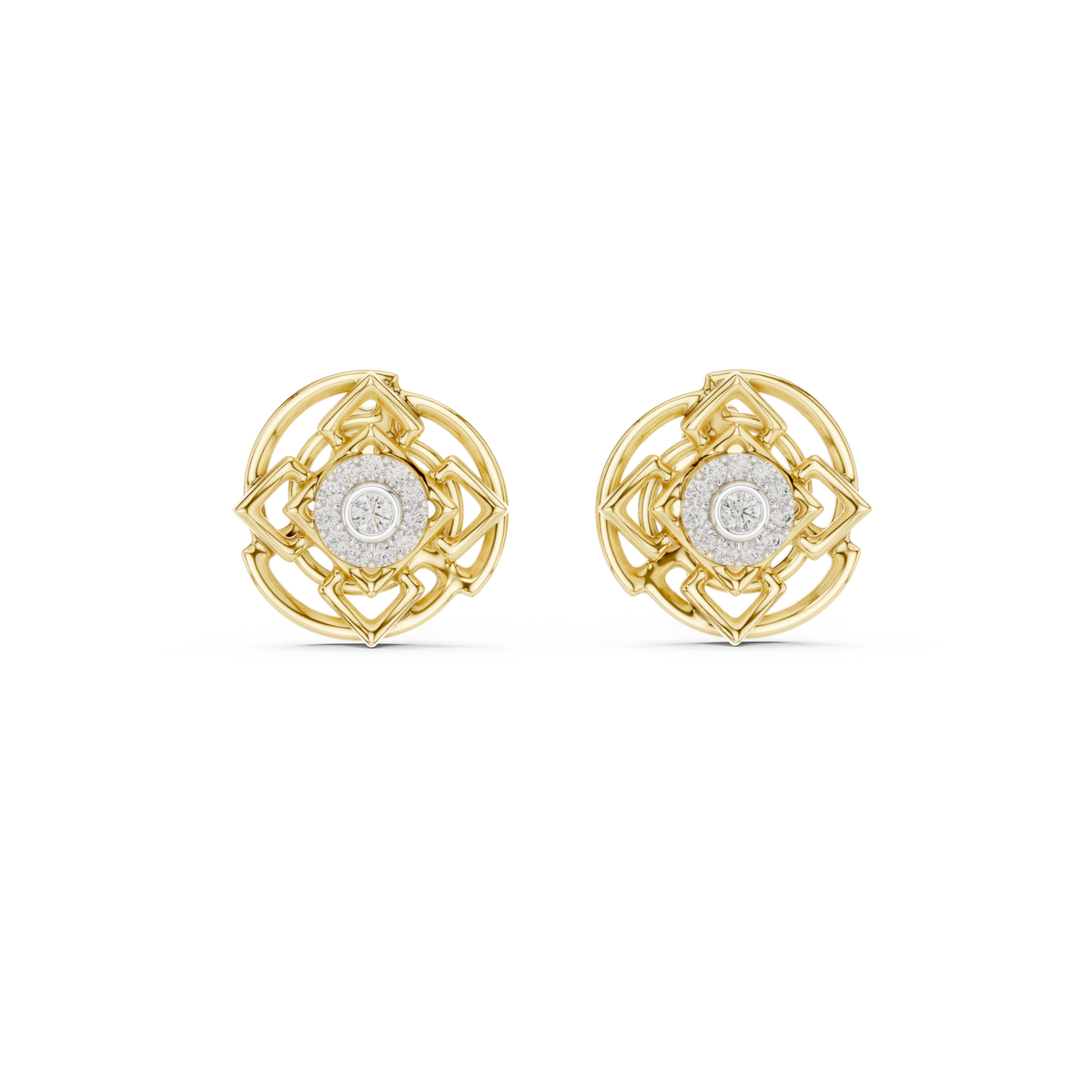 Moissanite Knot Halo Stud Earrings in yellow 925 sterling silver, view 4