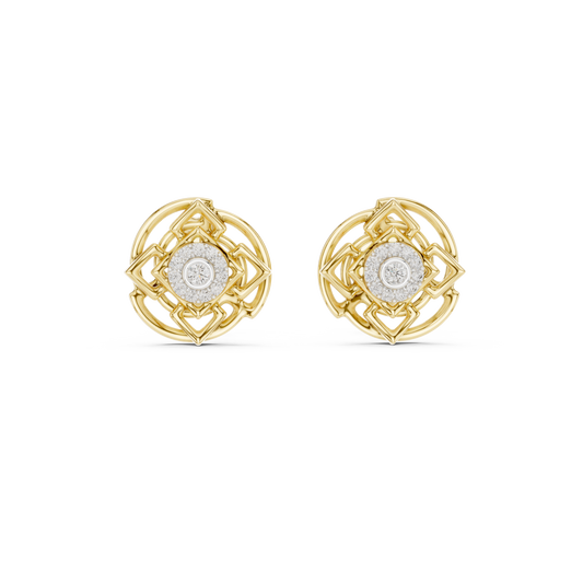 Moissanite Knot Halo Stud Earrings in yellow 925 sterling silver, view 4