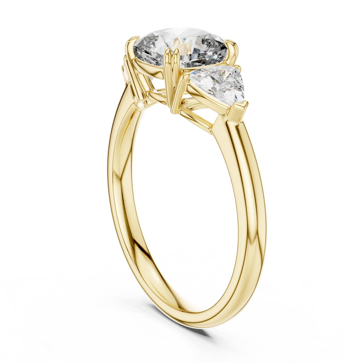 Cushion and Trillion Three Stone Moissanite Ring, Large Side Stones in yellow 925 sterling silver, view 1